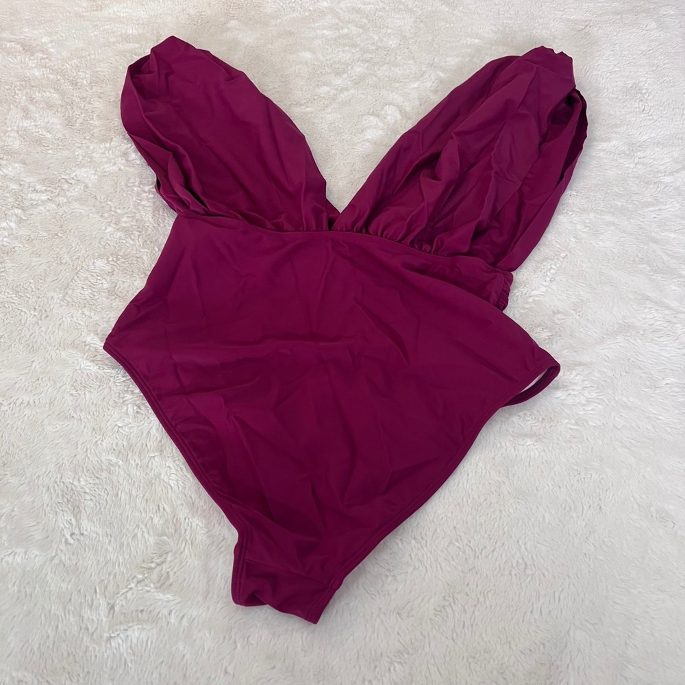 Cupshe‎ Womens Ruffle V-Neck One Piece Swimsuit & Bikini Top Set Plum Large NEW - Picture 7 of 15